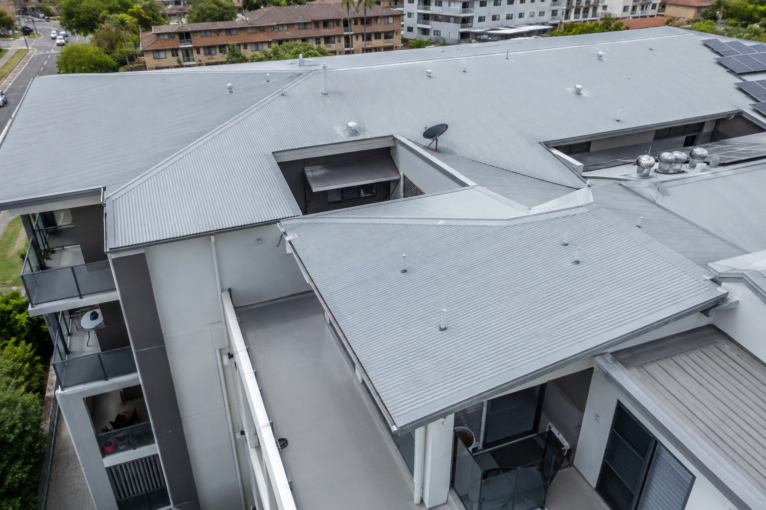 Representative aerial view of a strata roof